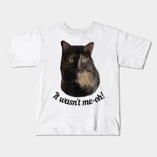 Tortoiseshell Cat Looking Guilty Kids T-Shirt